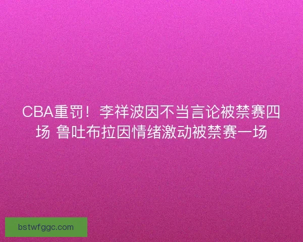 CBA重罚！李祥波因不当言论被禁赛四场 鲁吐布拉因情绪激动被禁赛一场